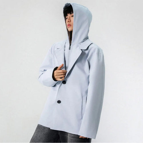 Load image into Gallery viewer, Men's Hooded Suit Jacket New Korean Lapel Fake Two-piece Design Single Breasted Solid Color Spring New Male Blazers 9W1242
