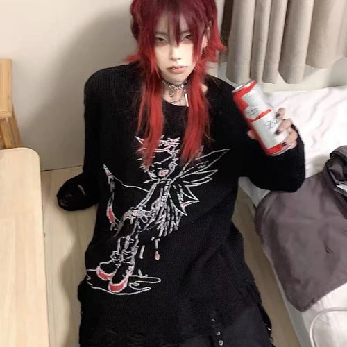 Load image into Gallery viewer, Autumn Gothic Black Hole Sweater Women Cartoon Embroidery Y2k Aesthetic Grunge Pullover Casual Loose Streetwear Oversized Jumper
