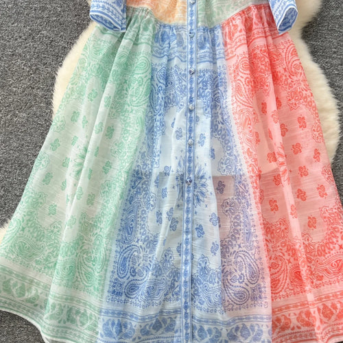Load image into Gallery viewer, Spring Autumn 2025 New Women Fashion Rainbow Print Elegant Shirt Long Dresses Vintage Single Breasted Party Dress Bohemian Trend
