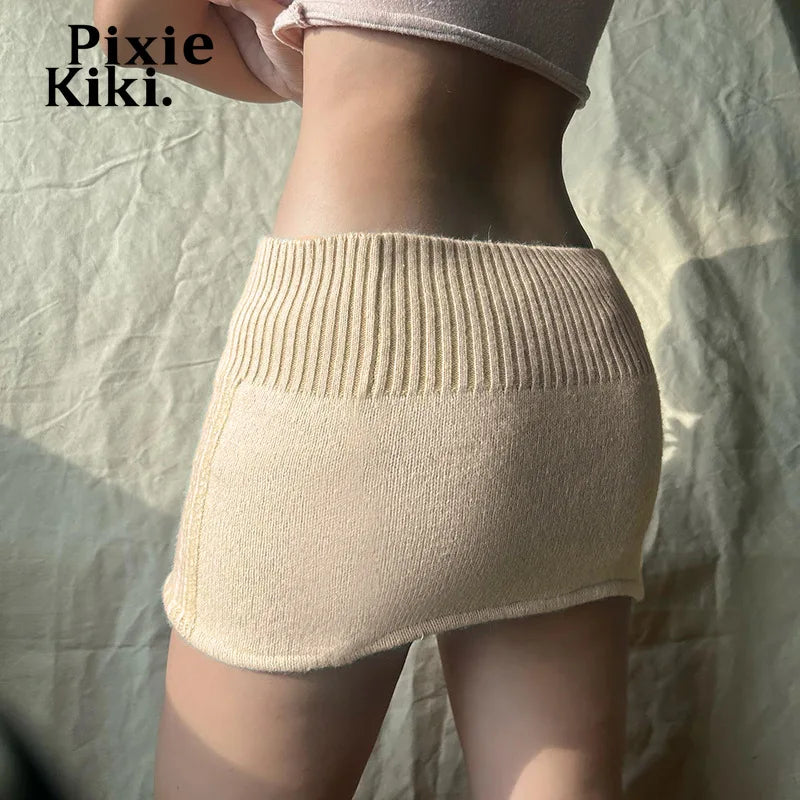 Twist Knitted Sweater Skirts Y2k Cutecore Button Up Low Rise Mini Skirt Womens 2024 Autumn Winter Clothes P84-CC20