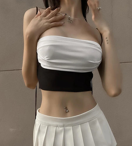y2k Crop Tops 2000s Clothes Women Contrast Color Spaghetti Strap Sleeveless Ruched Tanks Fairycore Clothing Streetwear