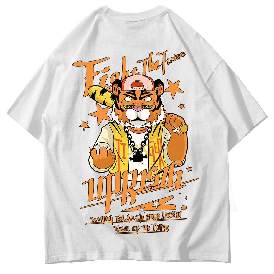 Men's Summer Fashion Brand Short Sleeve Street Hip Hop Trend Tiger Head T-shirt Men's Bottom Shirt Couple Half Sleeve