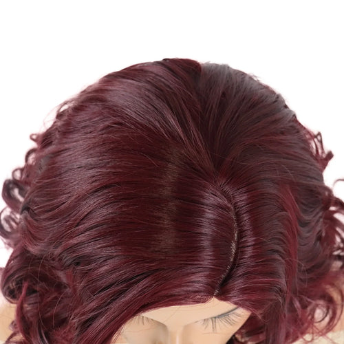 Load image into Gallery viewer, Synthetic Hair Curly Bob Wigs for Black Women Wine Red Color Fluffy Wavy Wig Side Bangs Thick Natural Outfits Wig Soft
