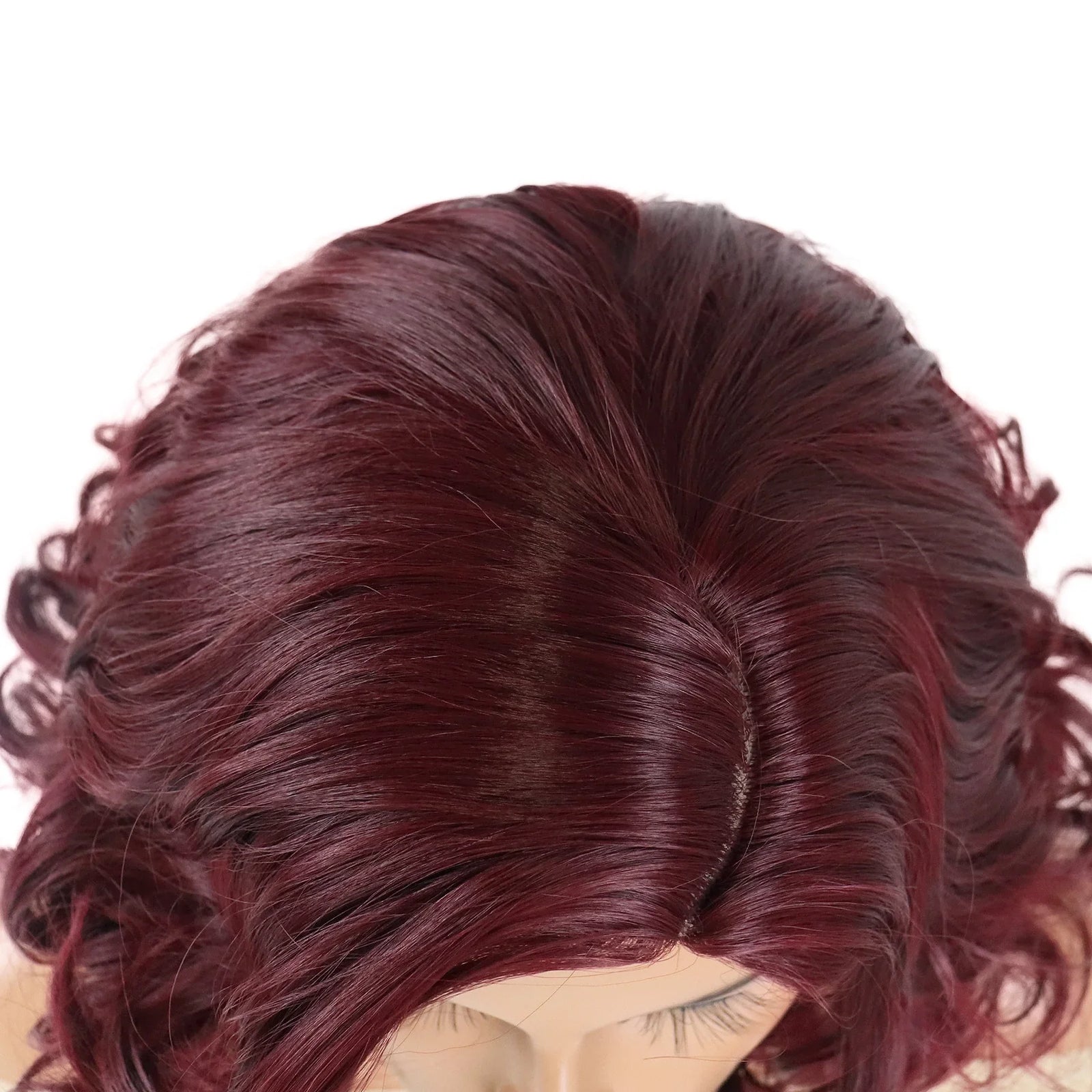 Synthetic Hair Curly Bob Wigs for Black Women Wine Red Color Fluffy Wavy Wig Side Bangs Thick Natural Outfits Wig Soft