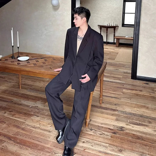 Load image into Gallery viewer, Korean Style Casual Male Two-Piece Set Slit Triple Breasted Solid Color Blazer Straight Leg Men's Pants Personalized 9C7239
