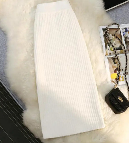 Sweater Knitted Skirt Women Autumn Winter Simple Style A-line Skirt Female Elegant Fashion High Waist Midi Skirts Lady