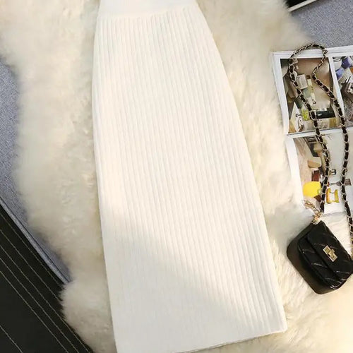Load image into Gallery viewer, Sweater Knitted Skirt Women Autumn Winter Simple Style A-line Skirt Female Elegant Fashion High Waist Midi Skirts Lady
