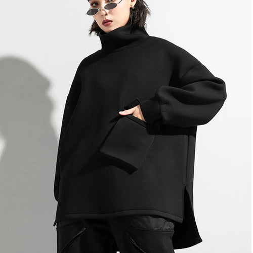 Load image into Gallery viewer, Women Big Size Pocket Irregular T-shirt New Turtleneck Long Batwing Sleeve  Fashion Tide  Spring Autumn 2025 1DD1482
