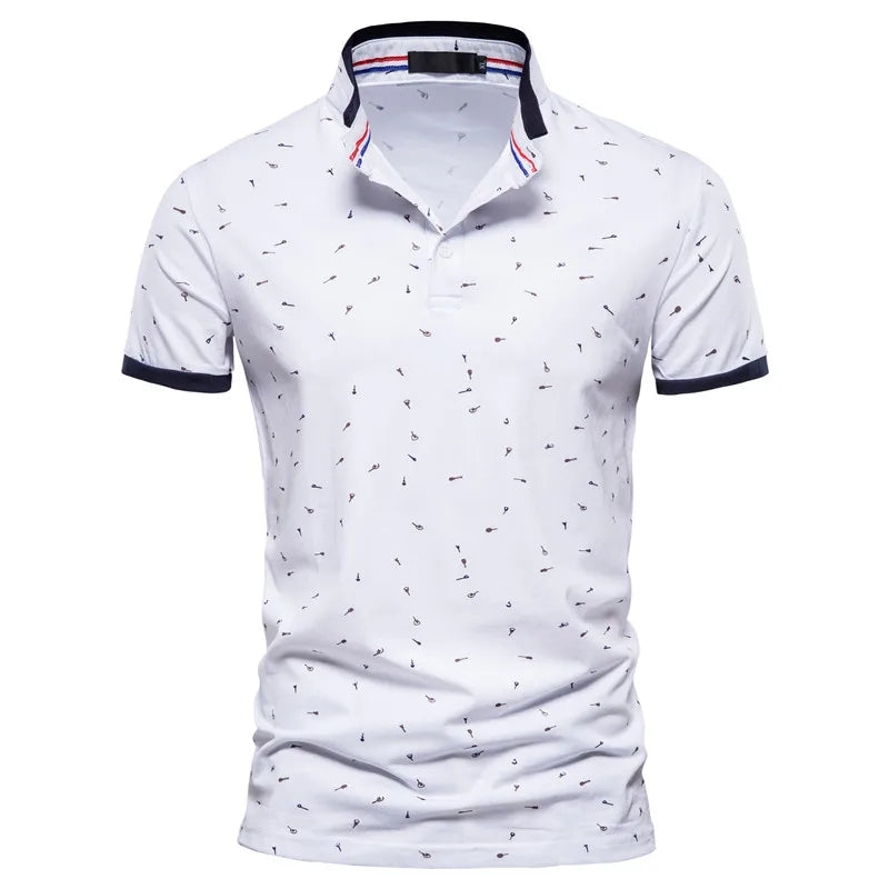 Casual Printed Polo Shirts Men Slim Fit Stand Collar Cotton Men's T-Shirt New Summer High Quality Classic Men Clothing
