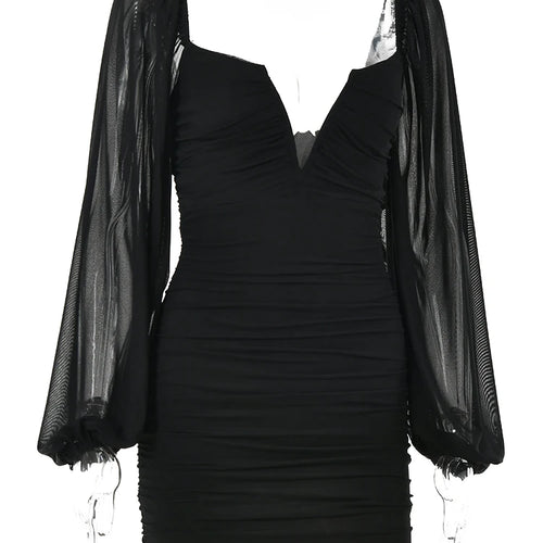 Load image into Gallery viewer, Backless Pleated Dress Women New Year 2022 Elegant Casual Solid Double Layer Mesh Mini Evening Dresses Female Clothing
