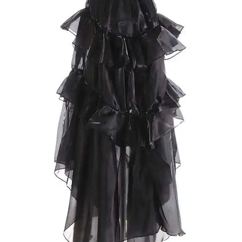 Load image into Gallery viewer, High Elastic Waist Brown Organza Glossy Ruffled Asymmetrical Half-body Skirt Women Fashion New Spring Autumn 2025 1DJ0073
