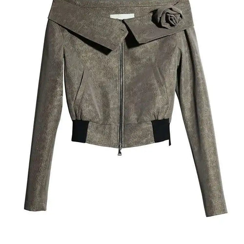 Load image into Gallery viewer, Coffee Three-dimensional Flower Elegant Jacket New Slash Neck Long Sleeve Women Coat Fashion Spring Autumn 2025 1DH8263
