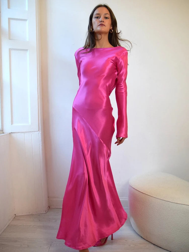 Elegant Christmas Evening Dress Women Long Sleeve Dress Bodycon Max Female Vestidos High Grade Satin Party Club Clothing