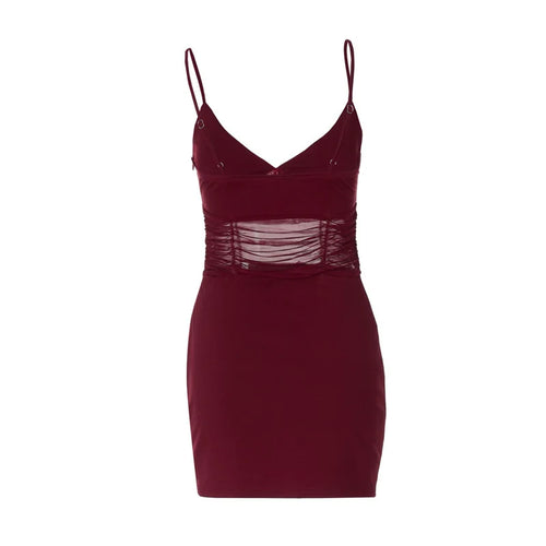 Load image into Gallery viewer, Mesh Hollow Out Backless Sexy Mini Dress Women Fashion Spaghetti Strap Sleeveless See Through Skinny Beach Party Dress
