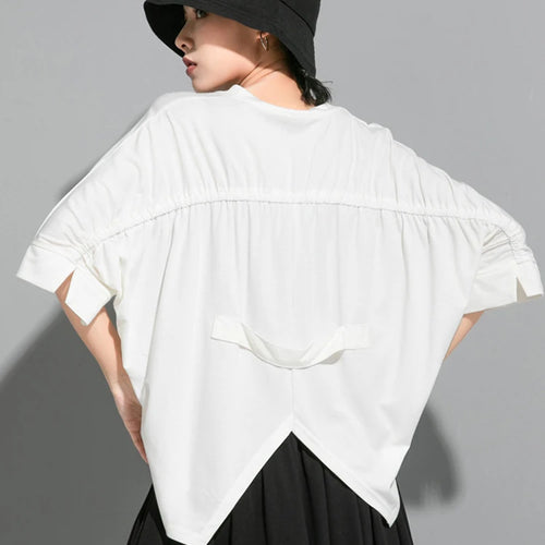Load image into Gallery viewer, Women White Irregular Big Size T-shirt New Round Neck Three-quarter Batwing Sleeve Fashion Tide Spring Summer 20251DJ1823
