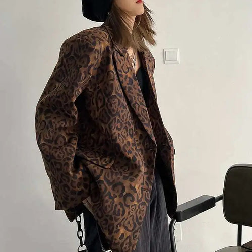 Load image into Gallery viewer, Women Leopard Print Big Size Casual Blazer New Lapel Long Sleeve Loose Fit Jacket Fashion Tide Spring Autumn 2025 1DF2518
