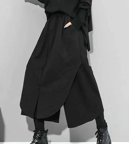 High Elastic Waist Black Irregular Wide Leg Pants New Loose Fit Trousers Women Fashion Tide Spring Autumn 2025 1DF4658