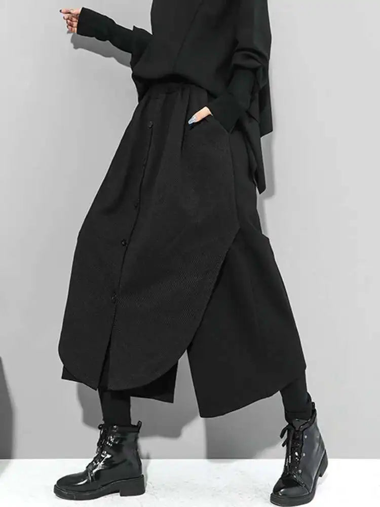 High Elastic Waist Black Irregular Wide Leg Pants New Loose Fit Trousers Women Fashion Tide Spring Autumn 2025 1DF4658