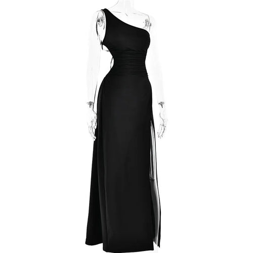 Load image into Gallery viewer, One Shoulder Diagonal Collar Backless Sexy Maxi Dress For Women Robe Fashion Off-shoulder Sleeveless High Split Dress
