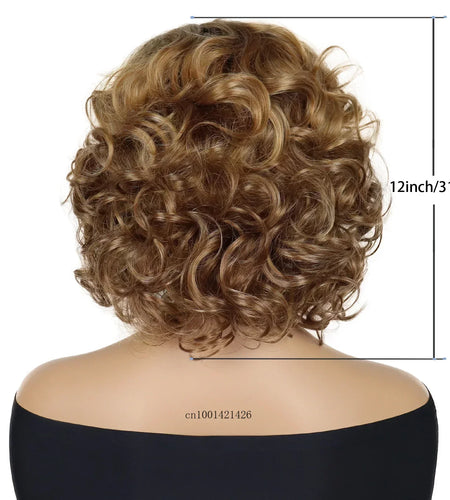 Brown Curly Mommy Wigs Synthetc Short Hair Brown Wigs with Side Bangs Black Roots Ombre Wig Natural Hairstyles Older Lady Hairs
