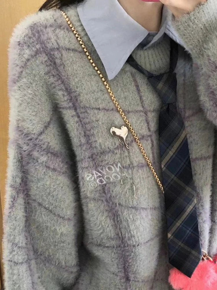 Y2k Aesthetic Autumn Patchwork Sweater Women Letter Embroidery Harajuku Knitted Pullover Streetwear Oversized Grunge Jumper