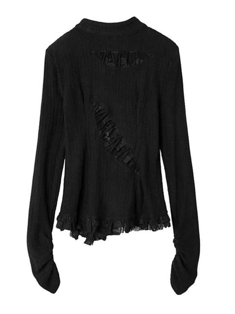 Solid Casual Slimming Knitting Sweaters For Women Round Neck Long Sleeve Patchwork Lace Sweater Female Fashion