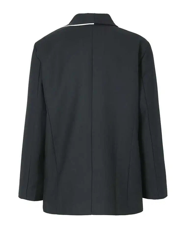 Women Black Color-block Big Size Blazer New Lapel Long Sleeve Loose Fit Jacket Fashion Tide Spring Autumn 2025 1DF3285