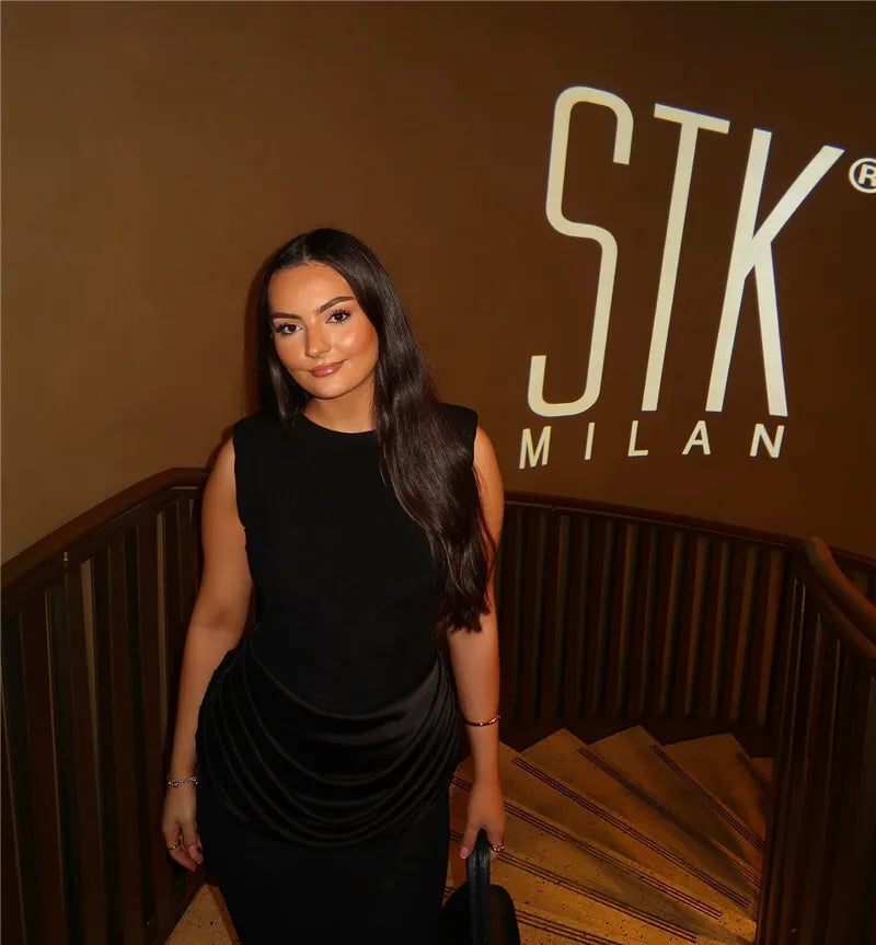 Sleeveless Ruched Sexy Maxi Dress For Women Gown Fashion Black O Neck High Waist Bodycon Club Party Long Dress Vestido