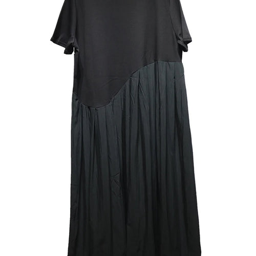 Load image into Gallery viewer, Women Black Irregular Pleated Big Size Midi Dress New Round Neck Short Sleeve Fashion Tide Spring Summer 2025 1DJ0851
