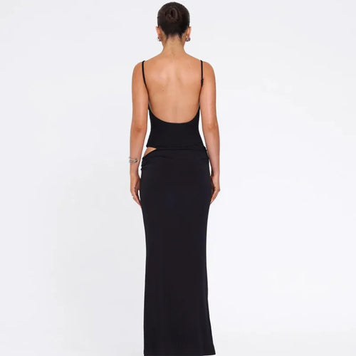 Load image into Gallery viewer, Black Sexy Dress Sets Women Spaghetti Strap Bodysuit And Maxi Skirt Matching Sets Backless Slim Fit Long Skirt Set
