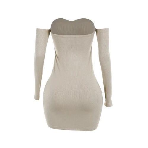 Load image into Gallery viewer, Off-shoulder Long Sleeve Sexy Mini Dress For Women Robe Fashion Ribbed Strapless Bodycon Fall High Waist Dress Elegant
