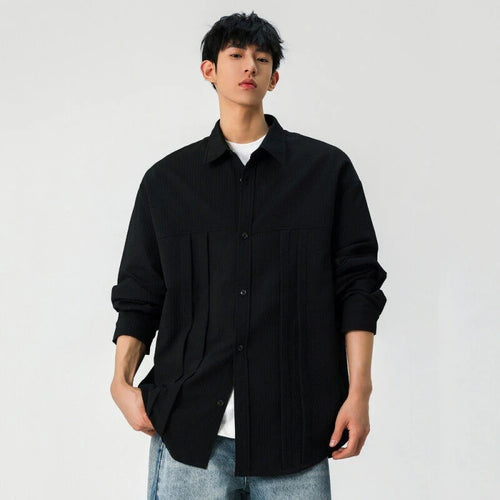 Load image into Gallery viewer, Men's Shirts New Korean Long Sleeved Single Breasted Solid Color Spring Male Striped Design Male Shirt Loose Fitting 9W1388
