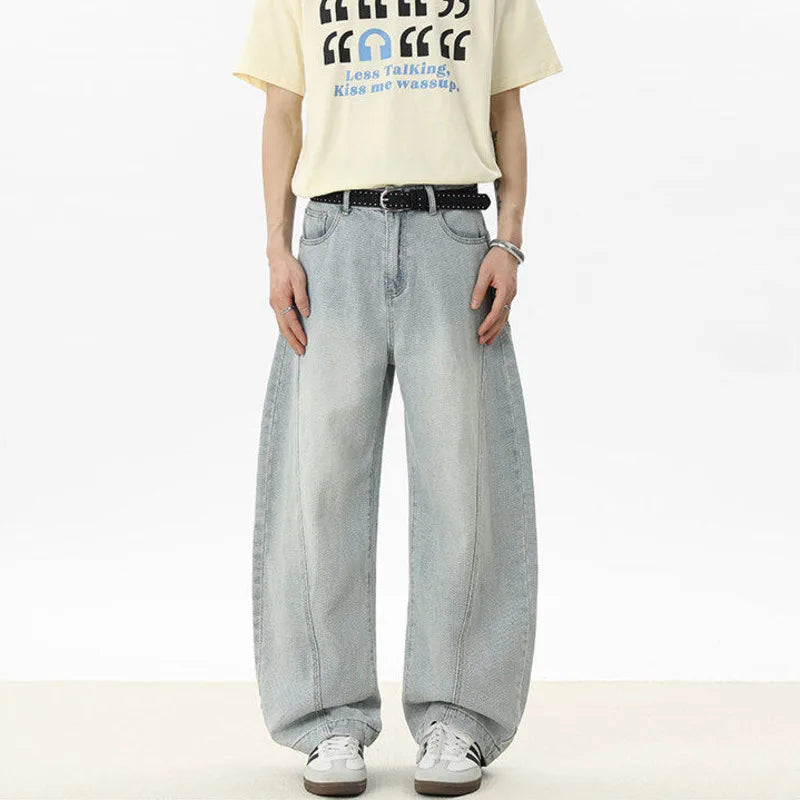 Male Jeans Starry Sky Pattern Splicing Solid Color New Korean Causal Trendy Straight Leg Men's Loose Bottom Tide 9W1252