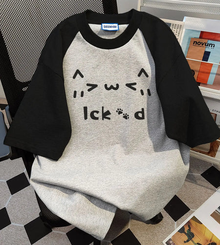 Cotton Woman Tshirts Fashion Summer Tees Contrast Color Cartoon Cute Camisetas Oversized Tops Casual Y2k T-shirt 2024 Ropa Mujer