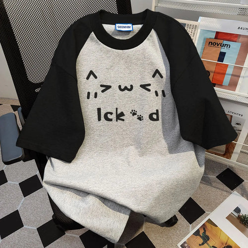 Load image into Gallery viewer, Cotton Woman Tshirts Fashion Summer Tees Contrast Color Cartoon Cute Camisetas Oversized Tops Casual Y2k T-shirt 2024 Ropa Mujer

