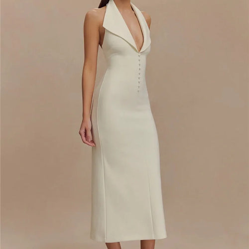 Load image into Gallery viewer, Halter Deep V Neck Sleeveless Sexy Maxi Dress For Women Elegant Backless Bodycon Tank Dress Femme Fashion Long Dress

