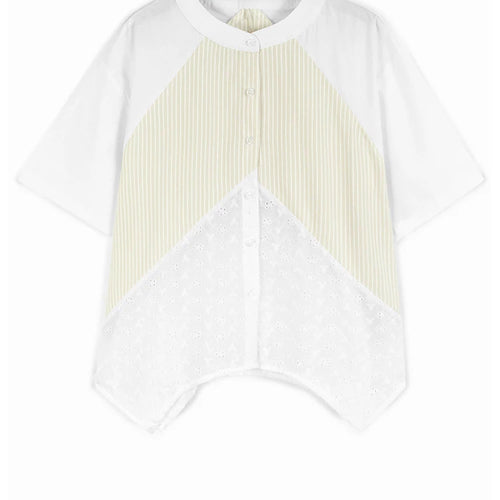 Load image into Gallery viewer, Women Black Striped Lace Hem Big Size Blouse New Stand Collar Half Sleeve Shirt Fashion Tide Spring Summer 2025 1DJ1109
