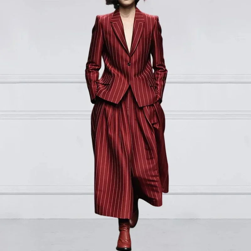 Winter Clothes Trendy Pants Suits Set Office for Women 2024 Autumn British Striped Loose Wide Leg Womens England Capris