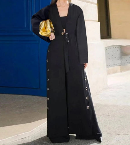 Womens Black Long Jackets 2025 Summer Spring Hollow Split-Joint Streamer Womens X-long Traf Trench Coat Female