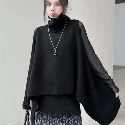 Load image into Gallery viewer, Black Irregular Big Size Knitting Sweater Turtleneck Sleeveless Women Pullovers New Fashion Spring Autumn 2025 1DH6998
