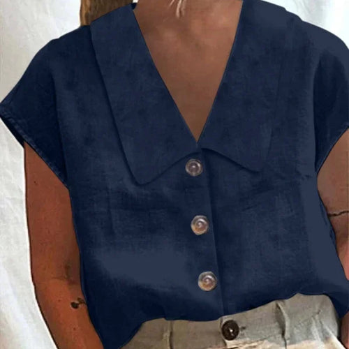 Load image into Gallery viewer, Women Summer Casual T Shirts for Women 2025 Linen Cotton Buttoned Lapel Cap Short Sleeves Womens Basic Tee Shirts
