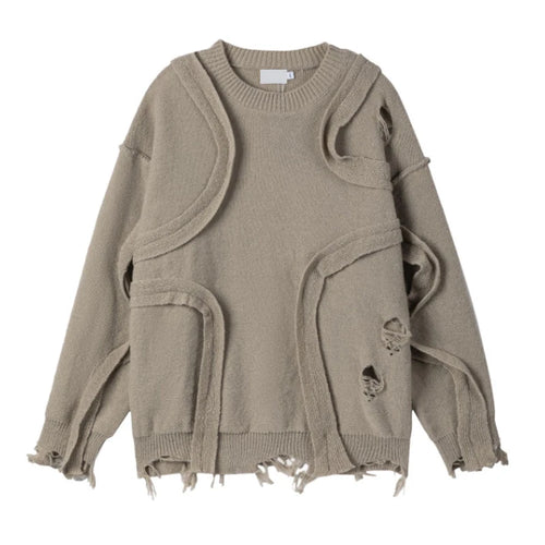 Load image into Gallery viewer, Men&#39;s Sweater Broken Hole Loose Long Sleeved New Korean Winter Round Neck Worn-out Design Male Casual Clothing 9W1826
