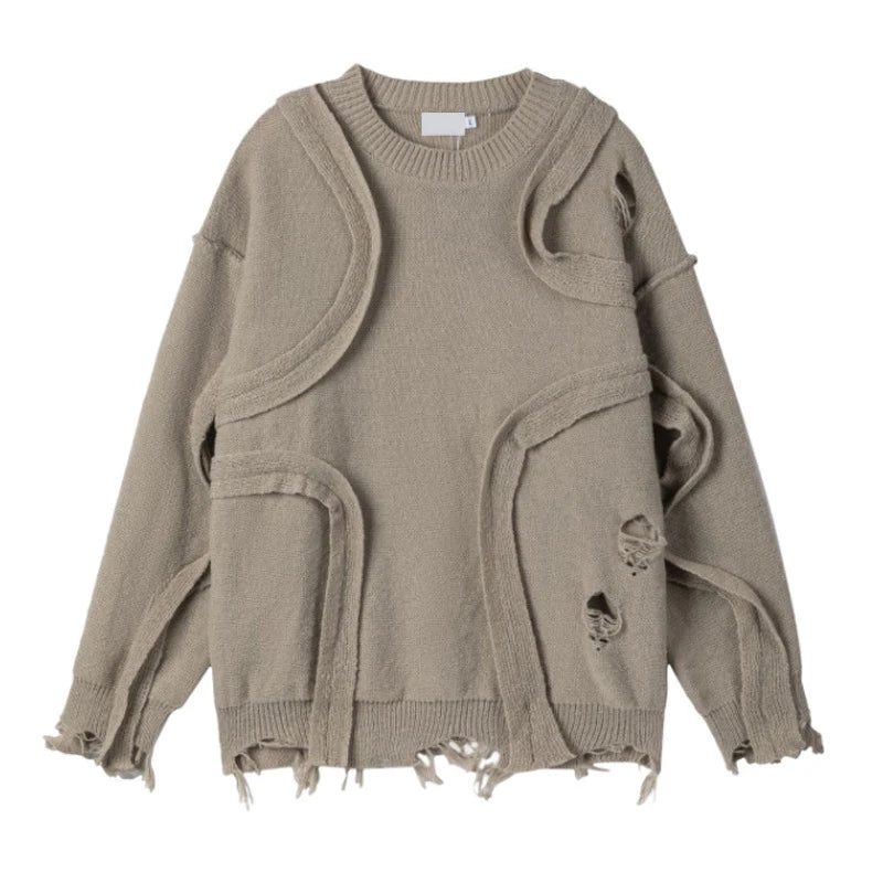 Men's Sweater Broken Hole Loose Long Sleeved New Korean Winter Round Neck Worn-out Design Male Casual Clothing 9W1826