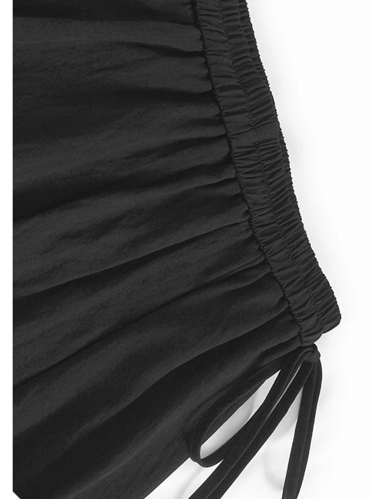 High Elastic Waist Gray Drawstring Irregular Hem A-line Half-body Skirt Women Fashion Tide New Spring Autumn 2025 1DJ0662