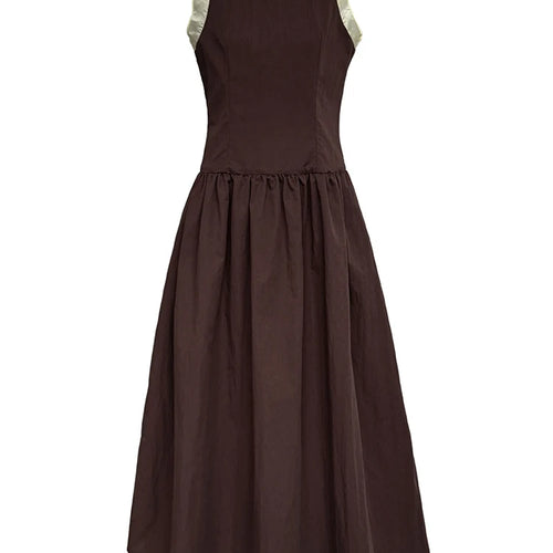 Load image into Gallery viewer, Women Coffee Color-block Elegant Long Vest Dress New Round Neck Sleeveless Fashion Tide Spring Summer 2025 1DJ0743
