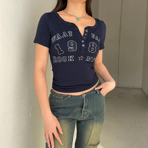 Load image into Gallery viewer, Vintage Printed Buttons Bodycon Summer T-shirt Women Harajuku Basic Short Sleeve Tee Crop Top Y2K Aesthetic Outfits
