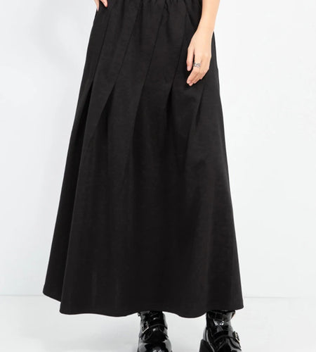 High Elastic Waist Black Brief Pleated Spliced A-line Half-body Skirt Women Fashion Tide New Spring Autumn 2025 1DJ0965