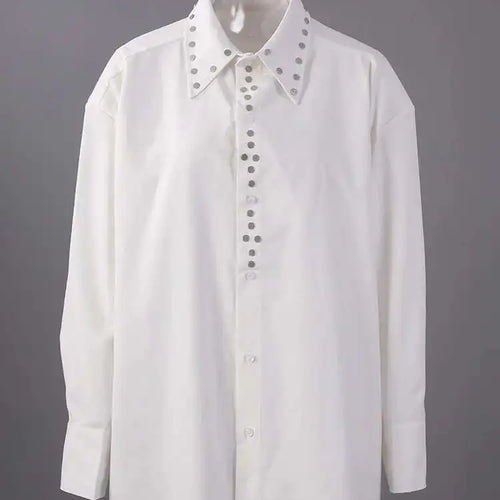 Load image into Gallery viewer, Women White Rivet Spliced Big Size Casual Blouse New Lapel Long Sleeve Shirt Fashion Tide Spring Autumn 2025 CPG2917
