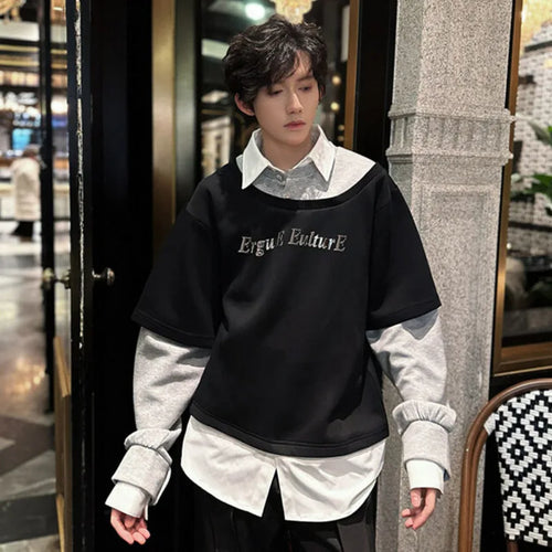 Load image into Gallery viewer, Male Sweatshirts Long Sleeve New Korean Turn-down Collar Design Patchwork Loose Men&#39;s Clothing Summer Men Tops 9W1606
