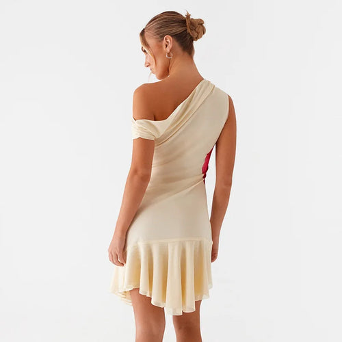 Load image into Gallery viewer, Skew Collar Ruffled Print Sexy Mini Dress For Women Off-shoulder Sleeveless Backless High Waist Printed Dress Vestido
